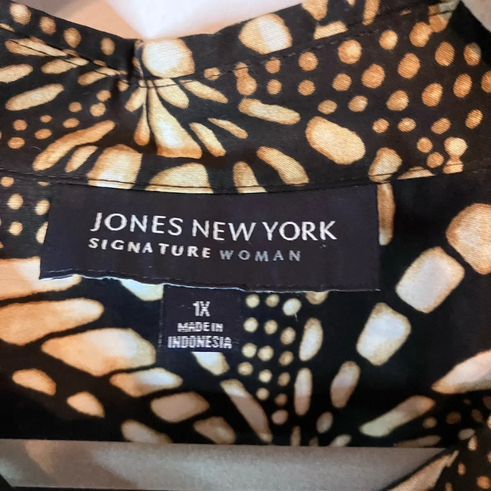 NWT Jones New York Geometric Print Button-down 1X Plus size 100% cotton - Picture 2 of 8